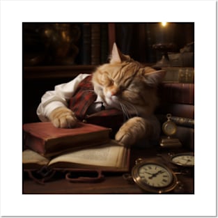 Sleeping Librarian Cat Posters and Art